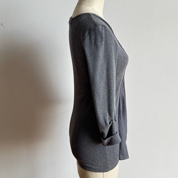 BRUNELLO CUCINELLI For Bergdorf Goodman Gray Cotton Silk Pleated Top - Picture 2 of 11